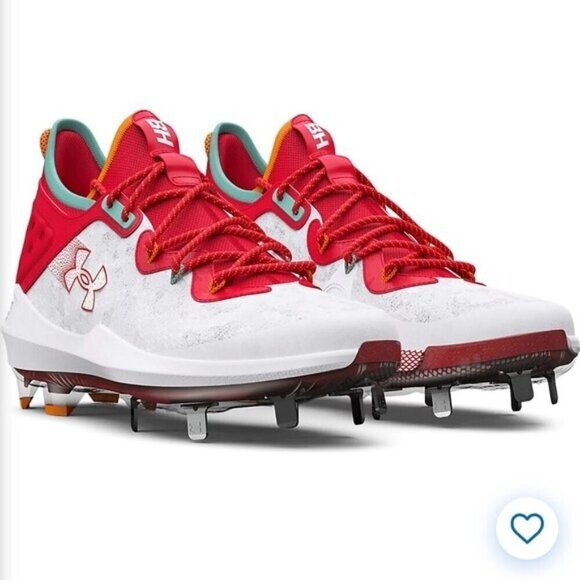 Under Armour Hovr UA Harper 8 Low Red & Silver Hybrid Metal Cleats Size 6.5 New main image 4